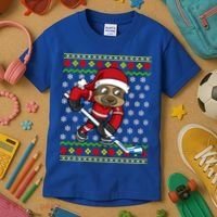 Ugly Christmas Sweater Gift Sloth Hockey Gift Kids T-Shirt thumb 3