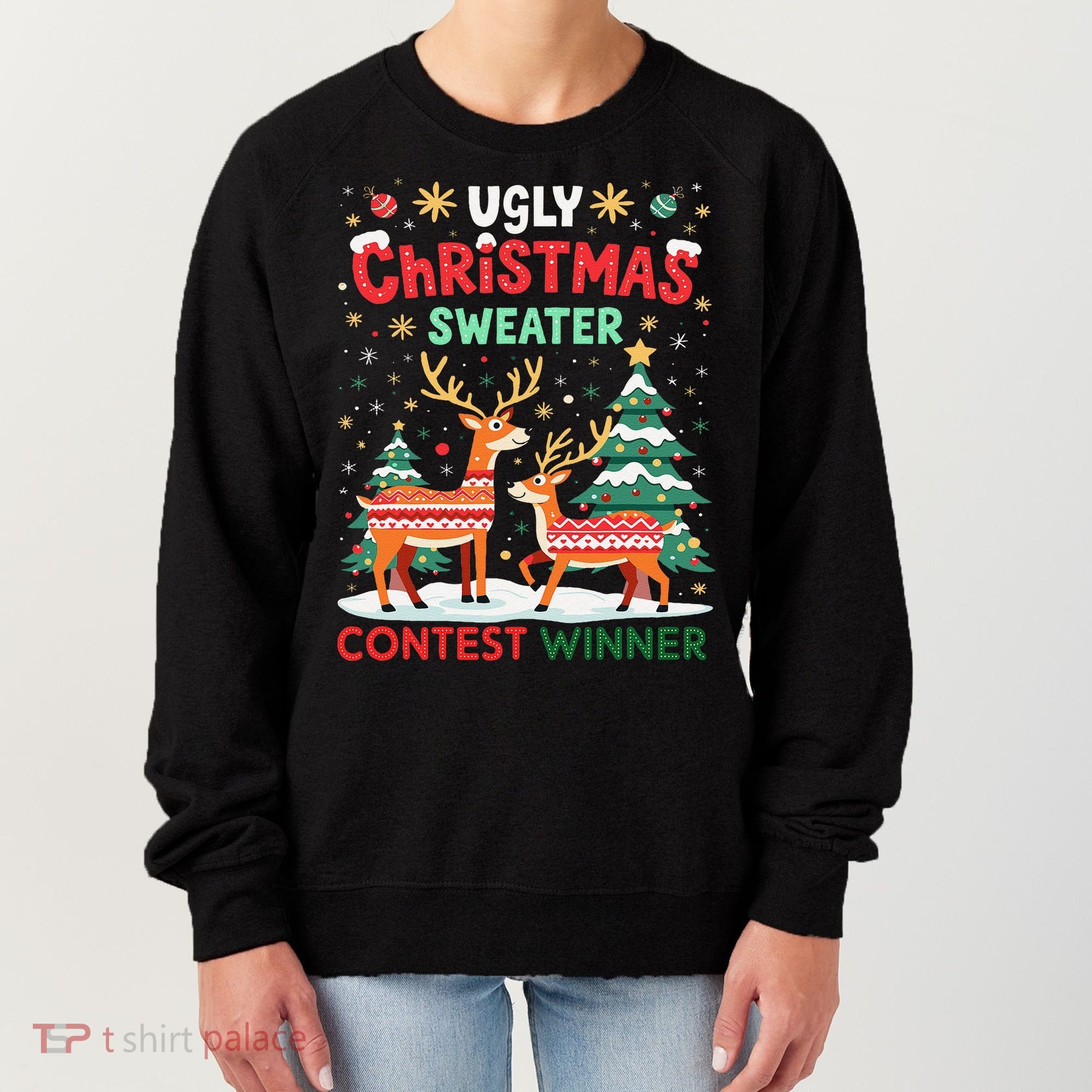 Ugly Christmas Sweater Reindeer Contest Winner Holiday Women's Sweatshirt