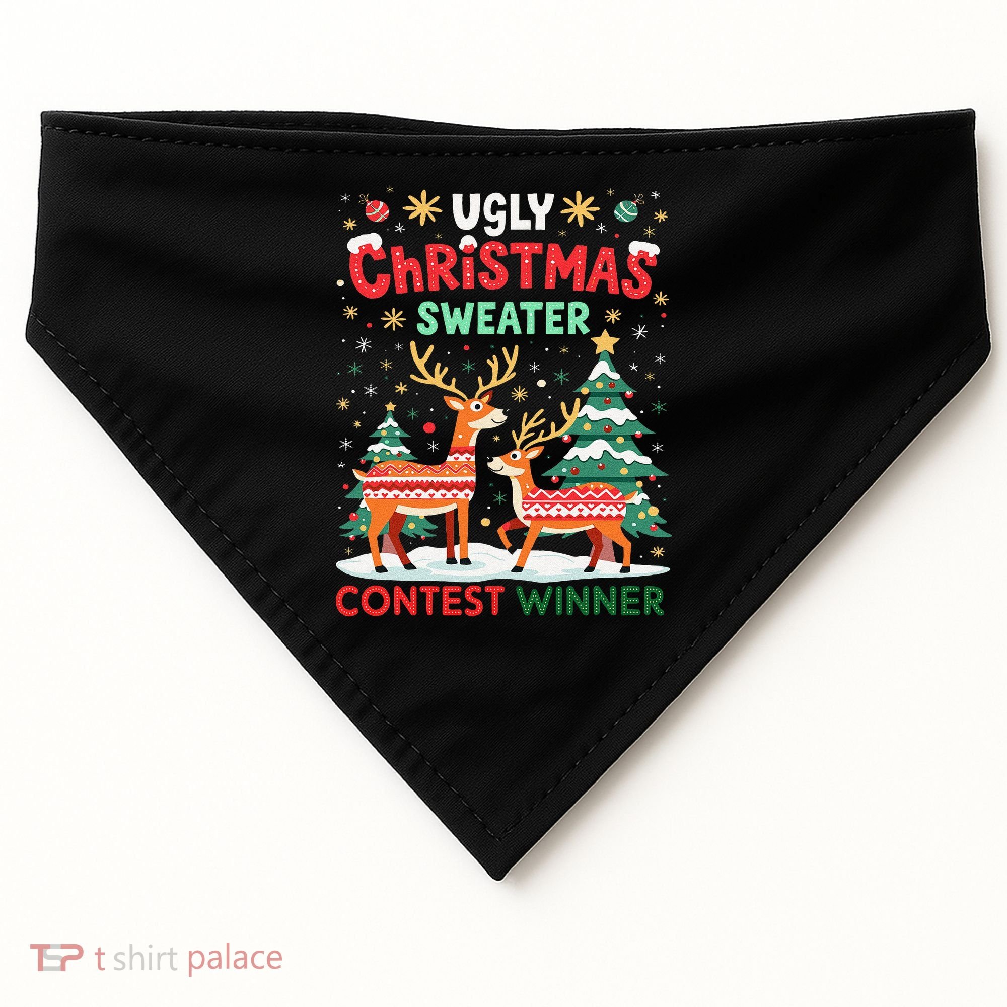 Ugly Christmas Sweater Reindeer Contest Winner Holiday USA-Made Doggie Bandana