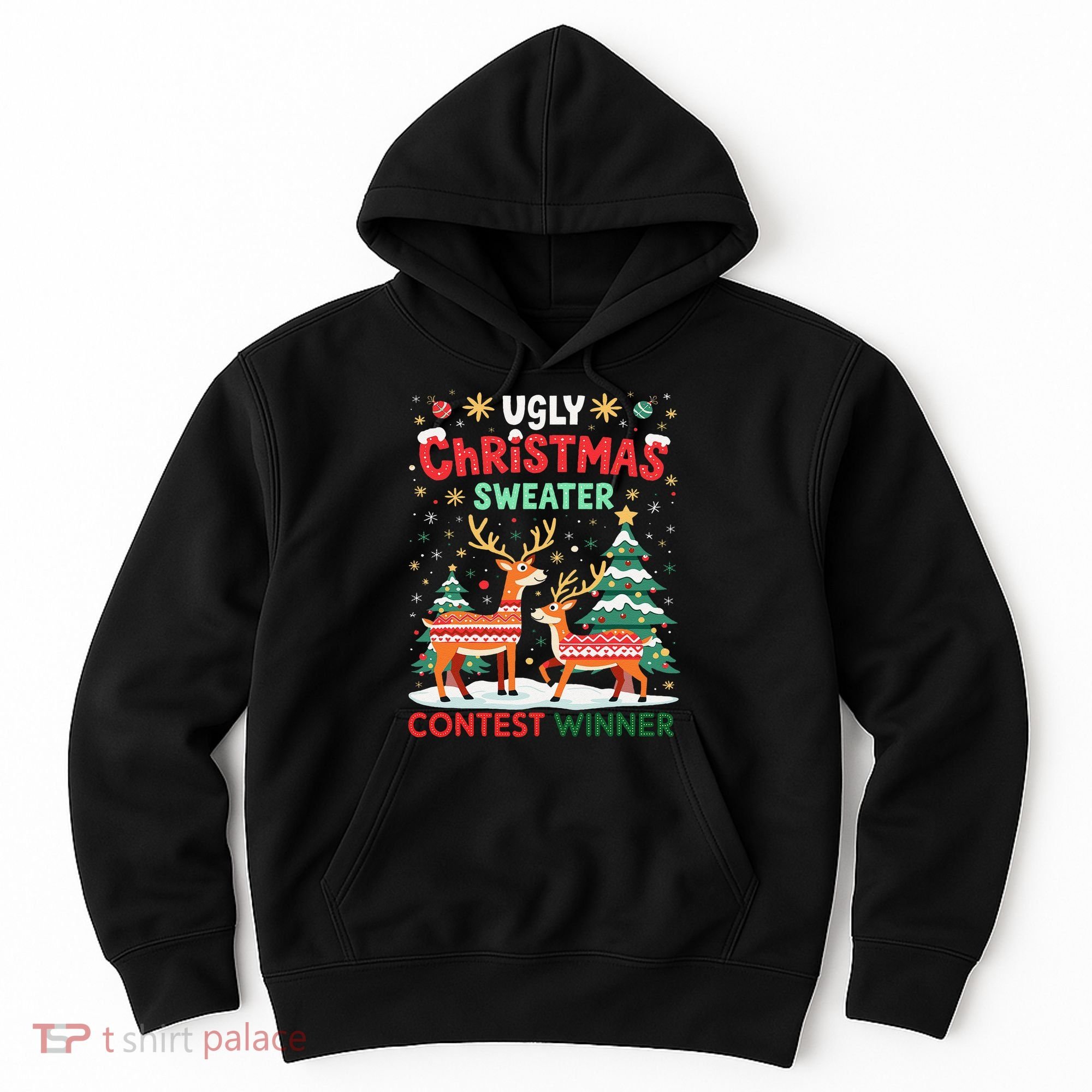 Ugly Christmas Sweater Reindeer Contest Winner Holiday Hoodie