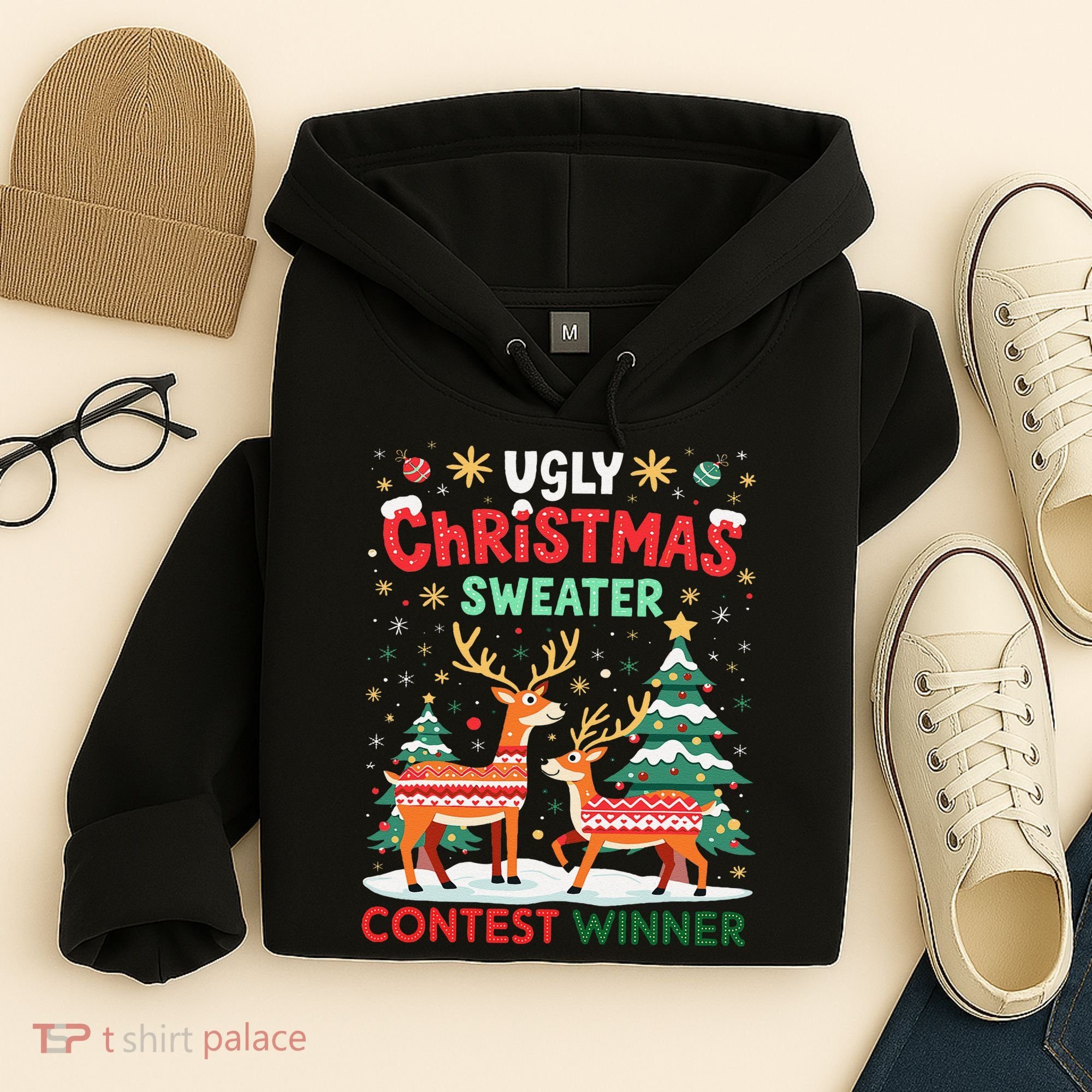 Ugly Christmas Sweater Reindeer Contest Winner Holiday Hoodie