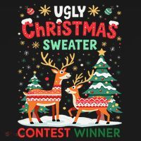 Ugly Christmas Sweater Reindeer Contest Winner Holiday Sweatshirt thumb 3