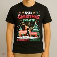 Ugly Christmas Sweater Reindeer Contest Winner Holiday T-Shirt thumb 3