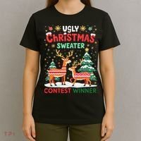 Ugly Christmas Sweater Reindeer Contest Winner Holiday T-Shirt thumb 4