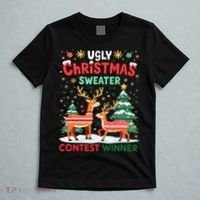Ugly Christmas Sweater Reindeer Contest Winner Holiday T-Shirt thumb 5