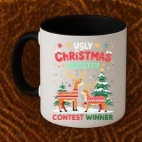 Ugly Christmas Sweater Reindeer Contest Winner Holiday Coffee Mug thumb 2