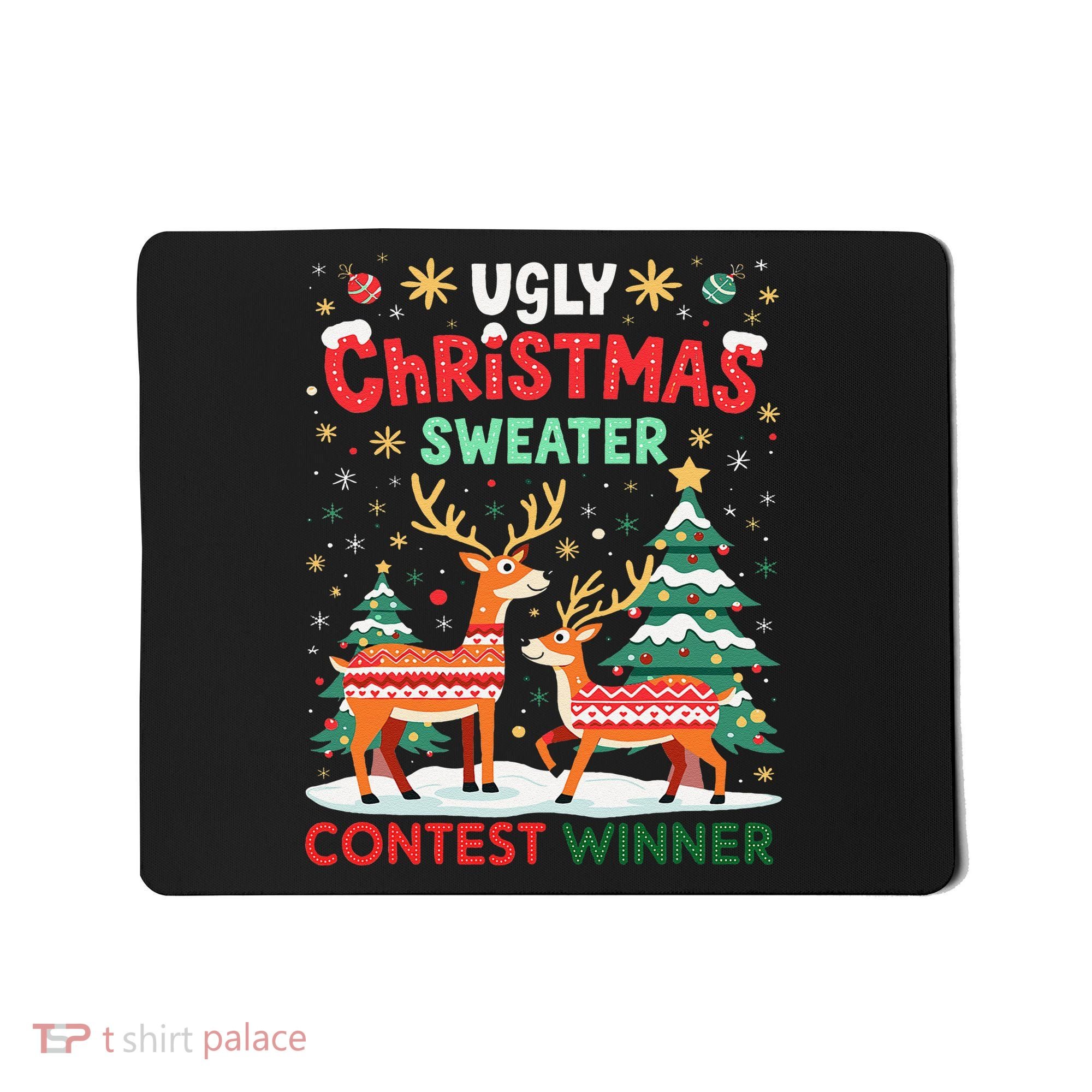 Ugly Christmas Sweater Reindeer Contest Winner Holiday Mousepad
