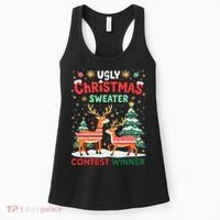 Ugly Christmas Sweater Reindeer Contest Winner Holiday Women's Tank Top thumb 0