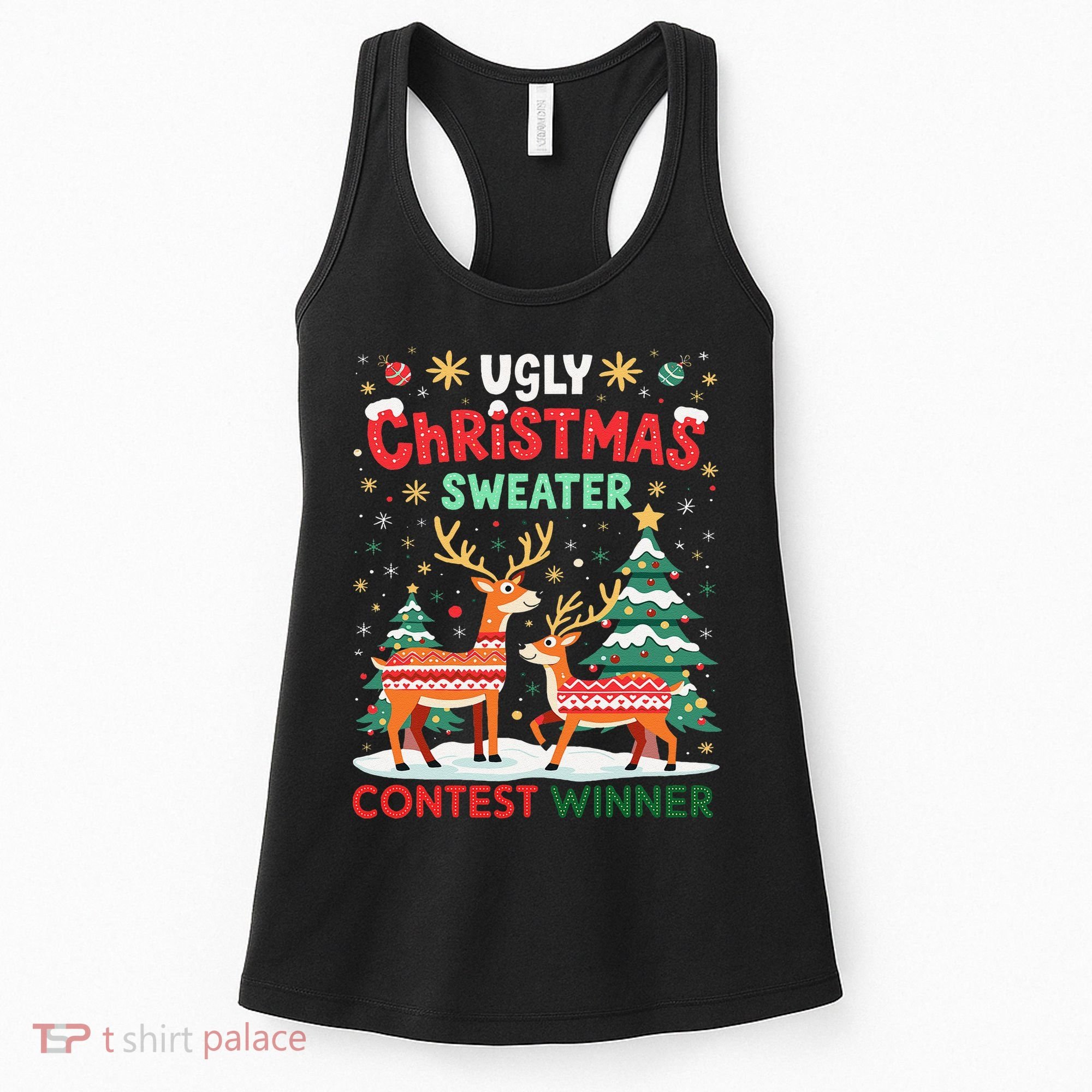 Ugly Christmas Sweater Reindeer Contest Winner Holiday Women's Tank Top