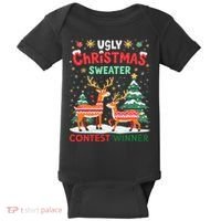 Ugly Christmas Sweater Reindeer Contest Winner Holiday Baby Bodysuit thumb 0