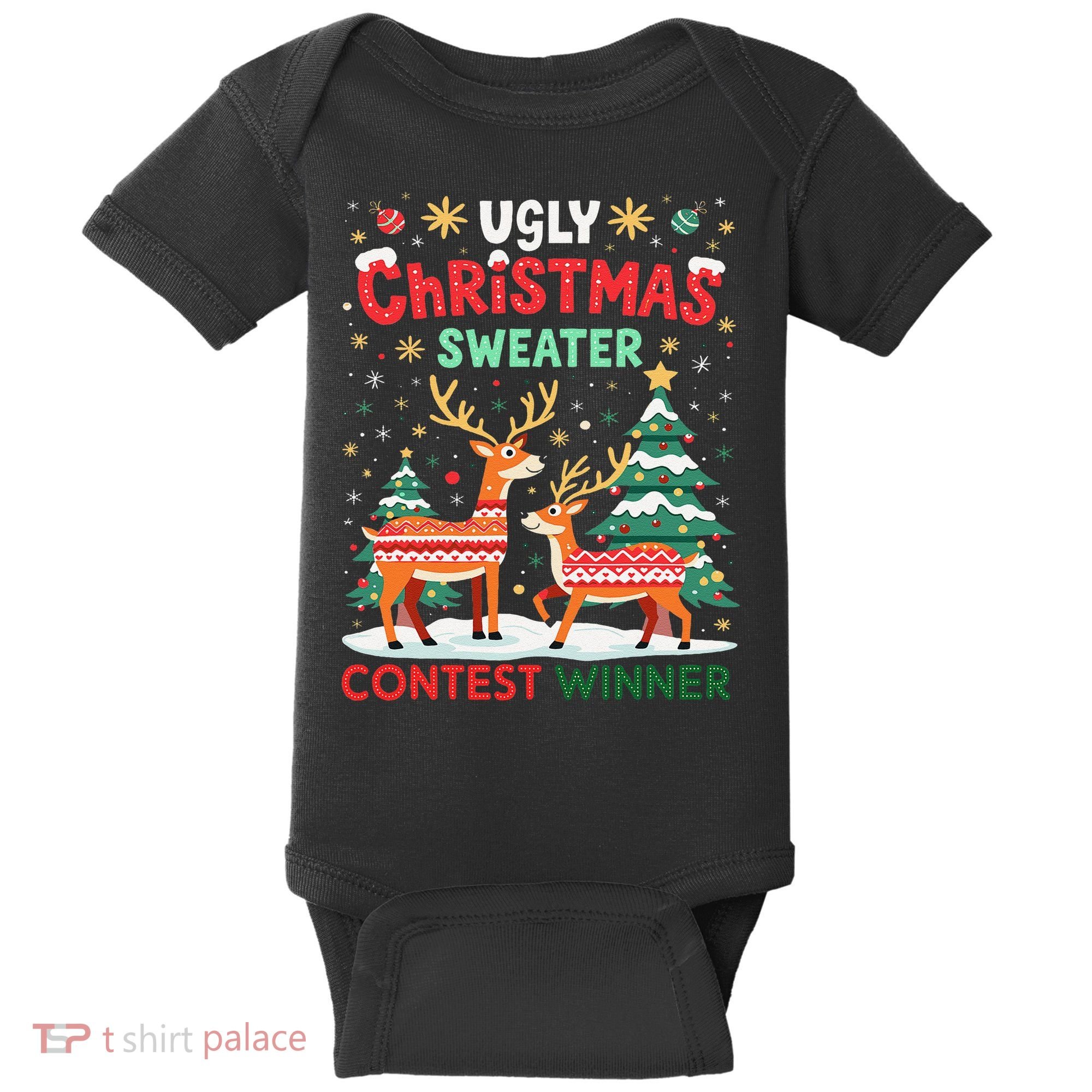 Ugly Christmas Sweater Reindeer Contest Winner Holiday Baby Bodysuit