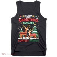 Ugly Christmas Sweater Reindeer Contest Winner Holiday Tank Top thumb 0