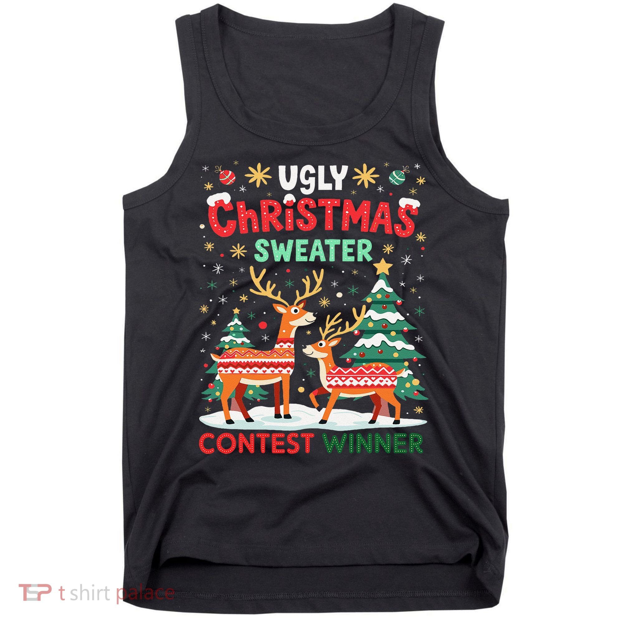 Ugly Christmas Sweater Reindeer Contest Winner Holiday Tank Top