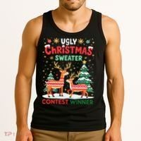 Ugly Christmas Sweater Reindeer Contest Winner Holiday Tank Top thumb 3