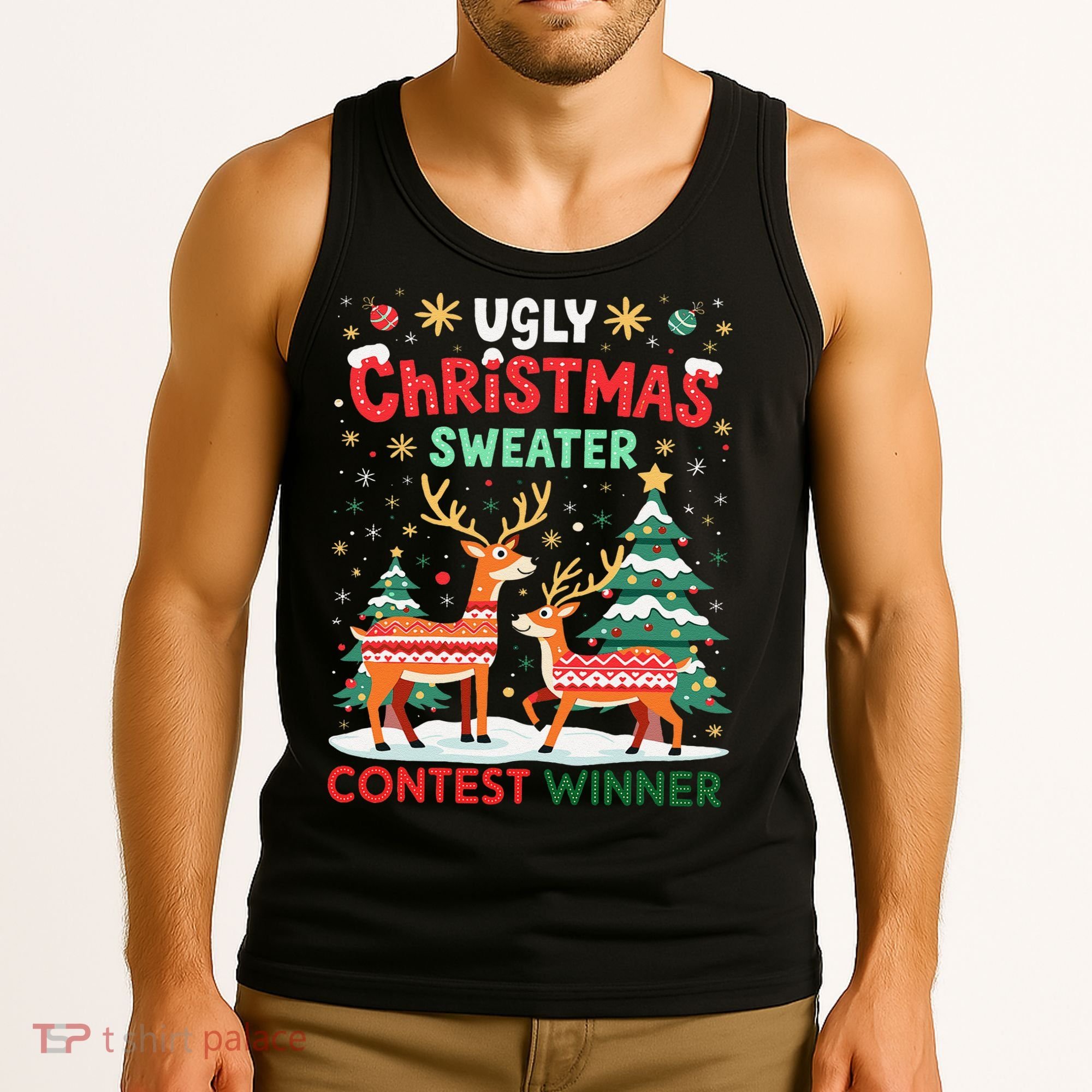 Ugly Christmas Sweater Reindeer Contest Winner Holiday Tank Top