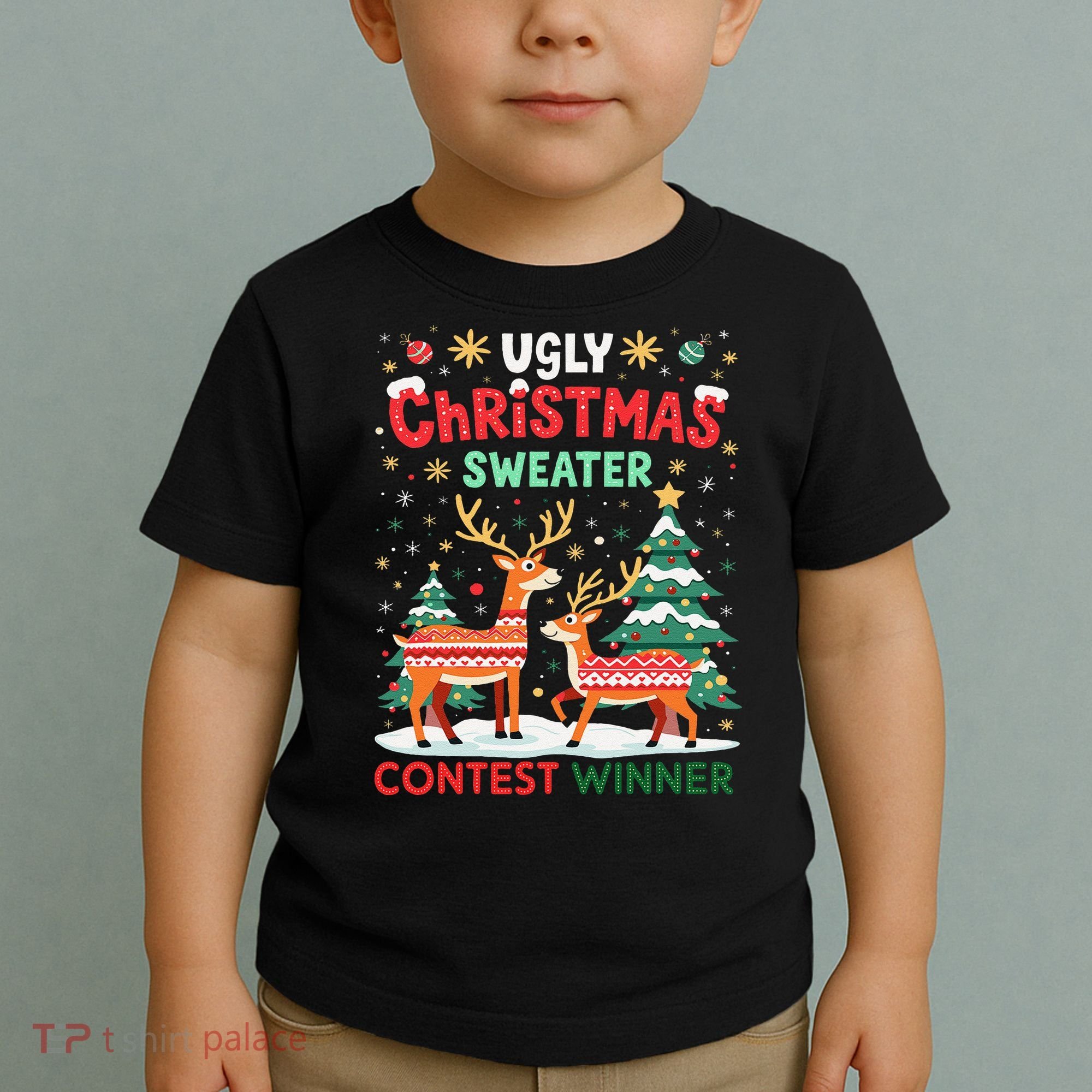 Ugly Christmas Sweater Reindeer Contest Winner Holiday Toddler T-Shirt