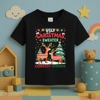 Ugly Christmas Sweater Reindeer Contest Winner Holiday Toddler T-Shirt thumb 3