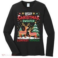 Ugly Christmas Sweater Reindeer Contest Winner Holiday Women's Long Sleeve Shirt thumb 0