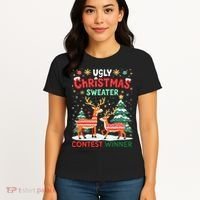 Ugly Christmas Sweater Reindeer Contest Winner Holiday Women's T-Shirt thumb 4