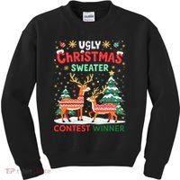 Ugly Christmas Sweater Reindeer Contest Winner Holiday Kids Sweatshirt thumb 0