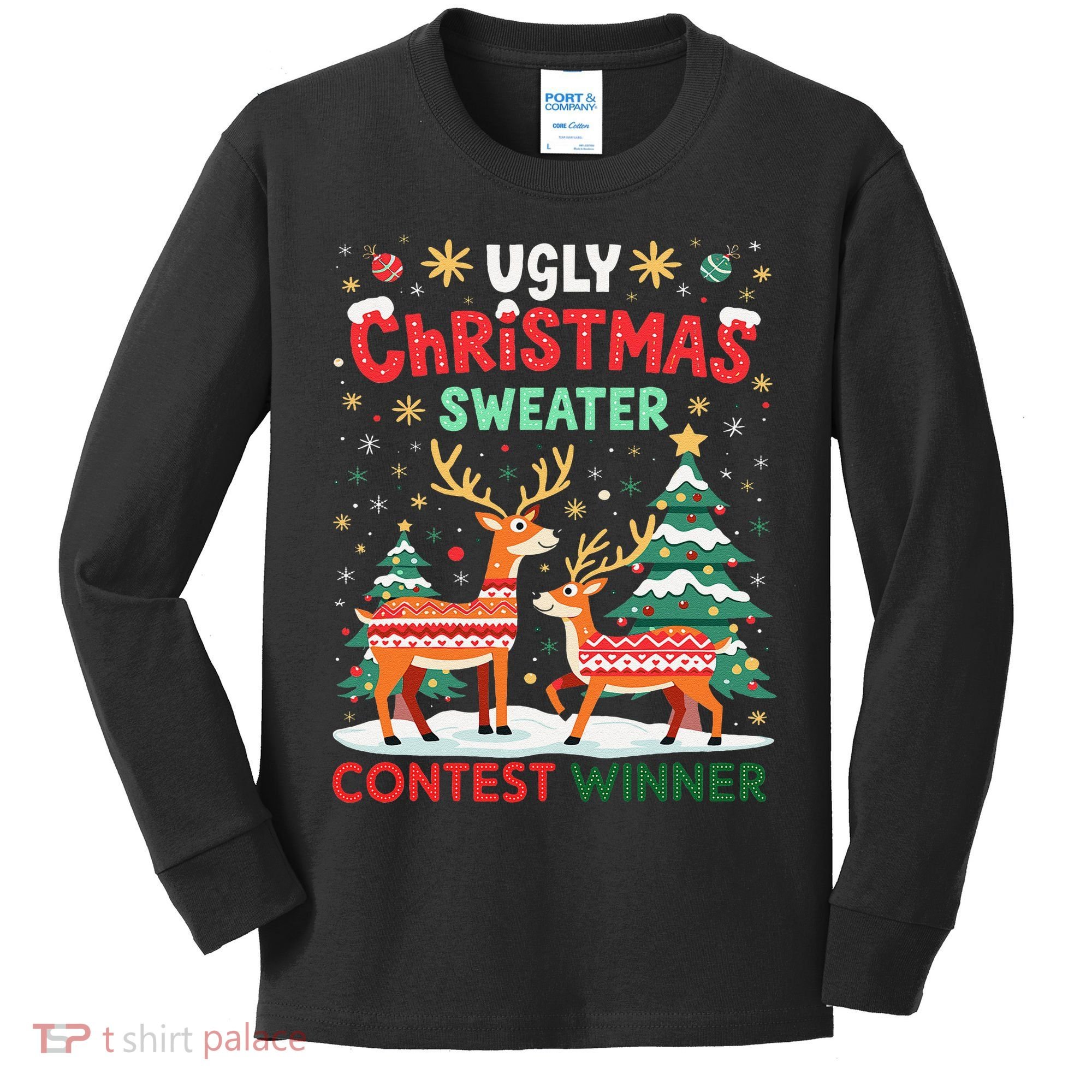 Ugly Christmas Sweater Reindeer Contest Winner Holiday Kids Long Sleeve Shirt