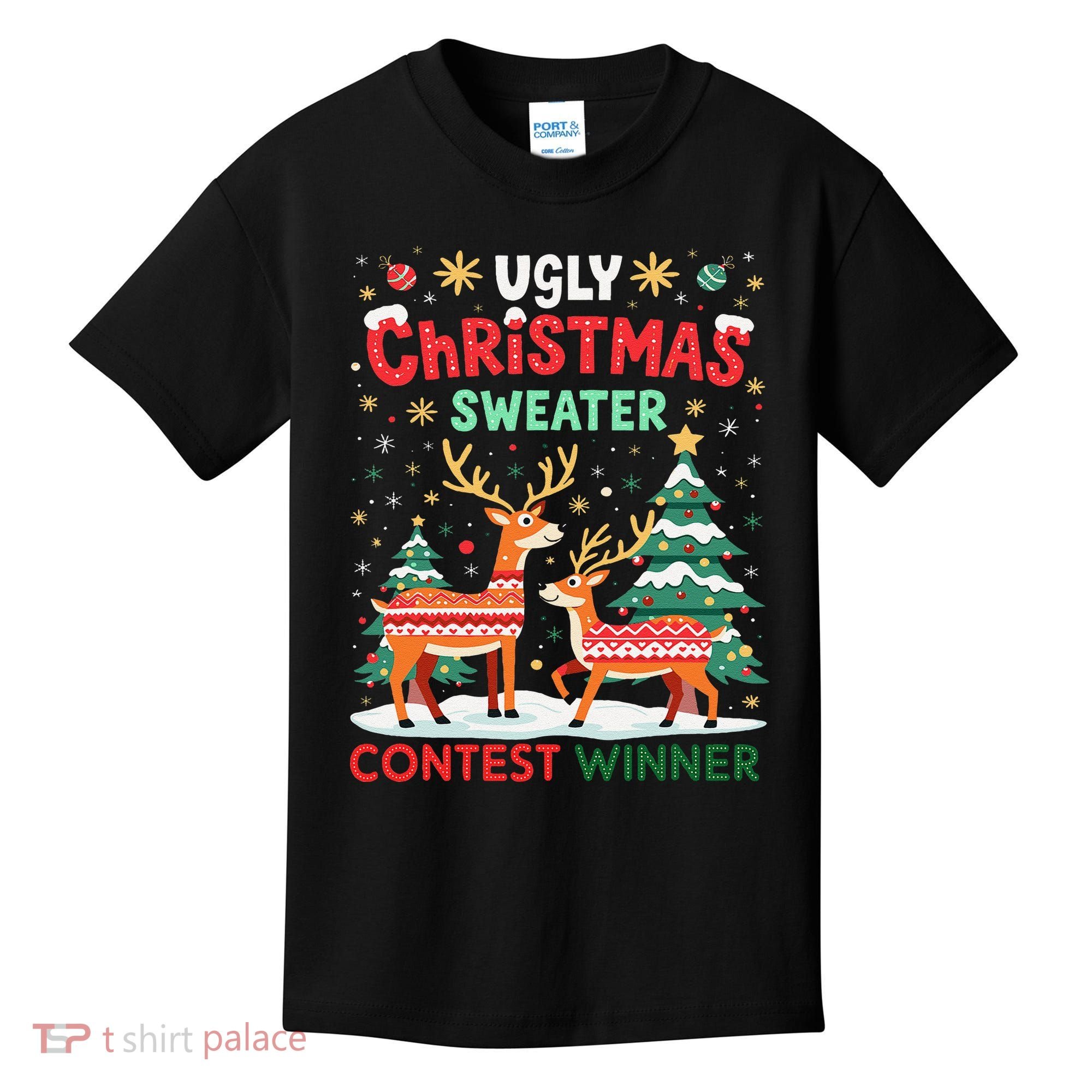 Ugly Christmas Sweater Reindeer Contest Winner Holiday Kids T-Shirt