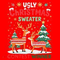 Ugly Christmas Sweater Reindeer Contest Winner Holiday Santa Hat thumb 1