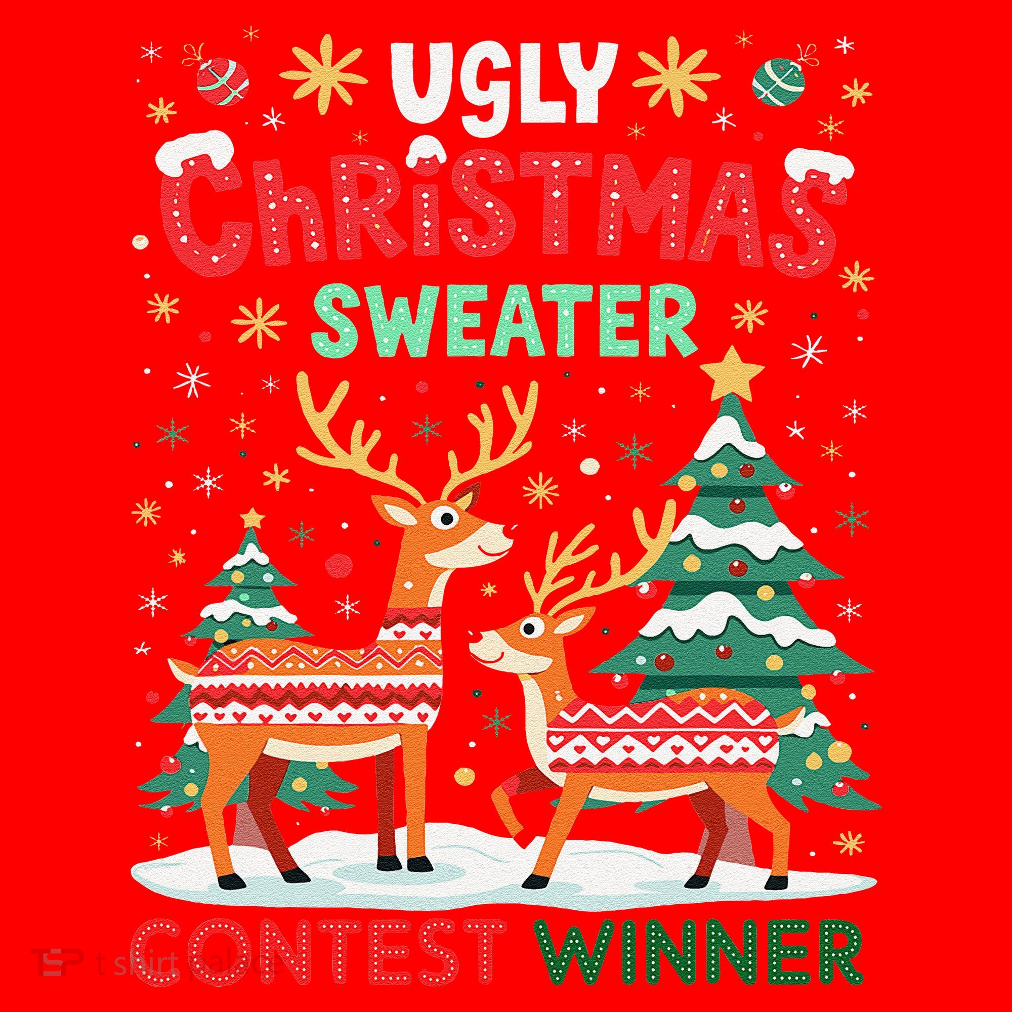 Ugly Christmas Sweater Reindeer Contest Winner Holiday Santa Hat