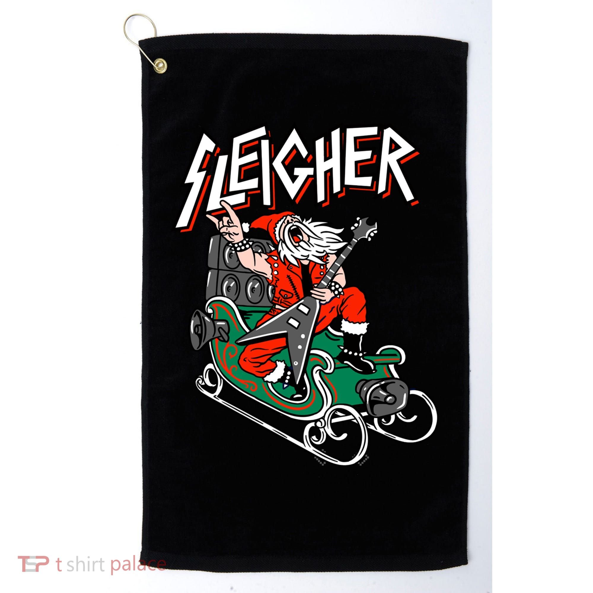 Ugly Christmas Sweater Sleigher Heavy Metal Santa Xmas Gift Golf Towel