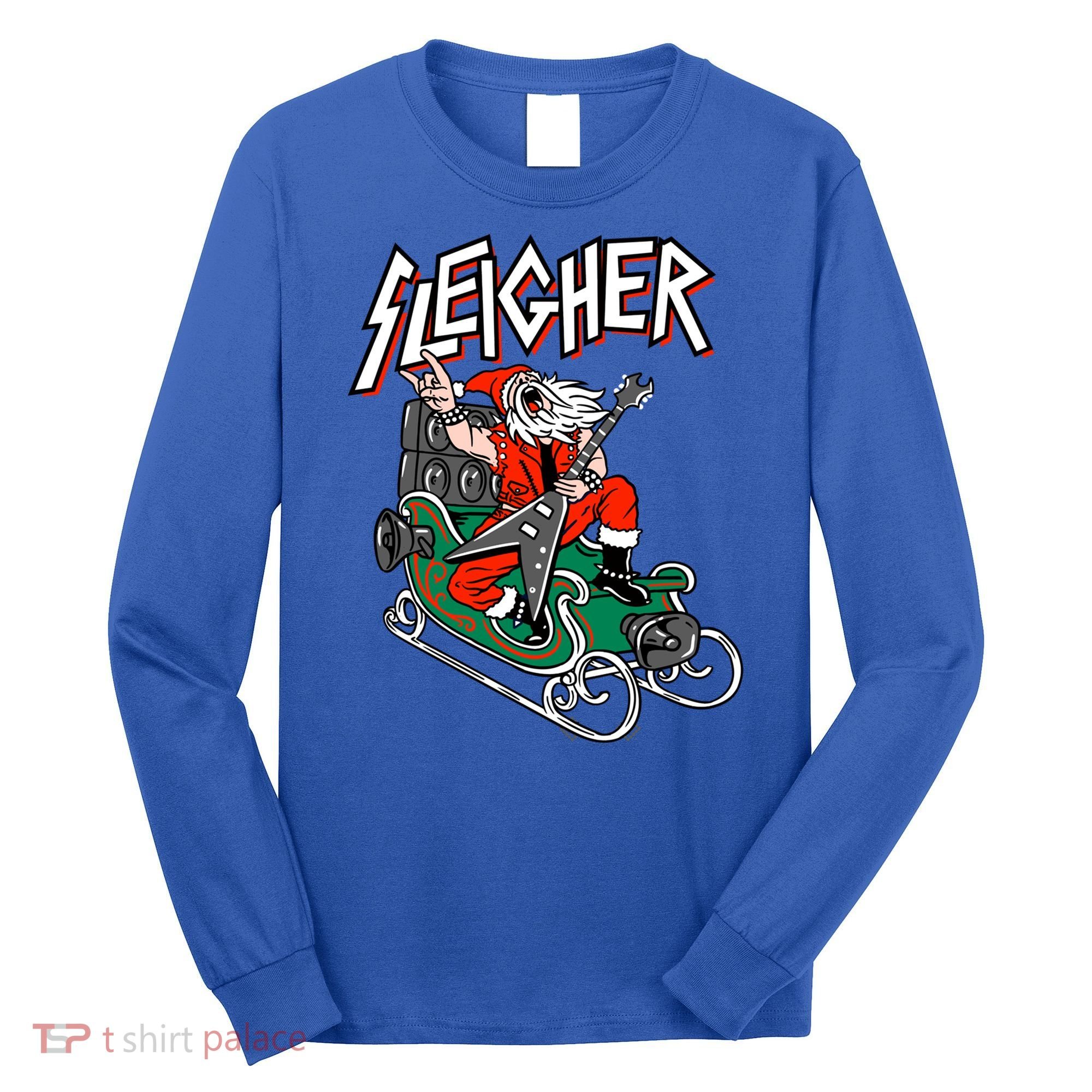 Ugly Christmas Sweater Sleigher Heavy Metal Santa Xmas Gift Long Sleeve Shirt