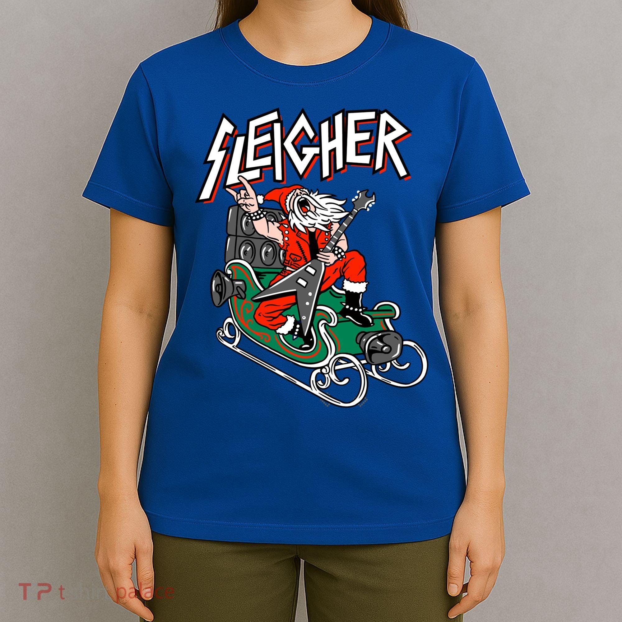 Ugly Christmas Sweater Sleigher Heavy Metal Santa Xmas Gift T-Shirt