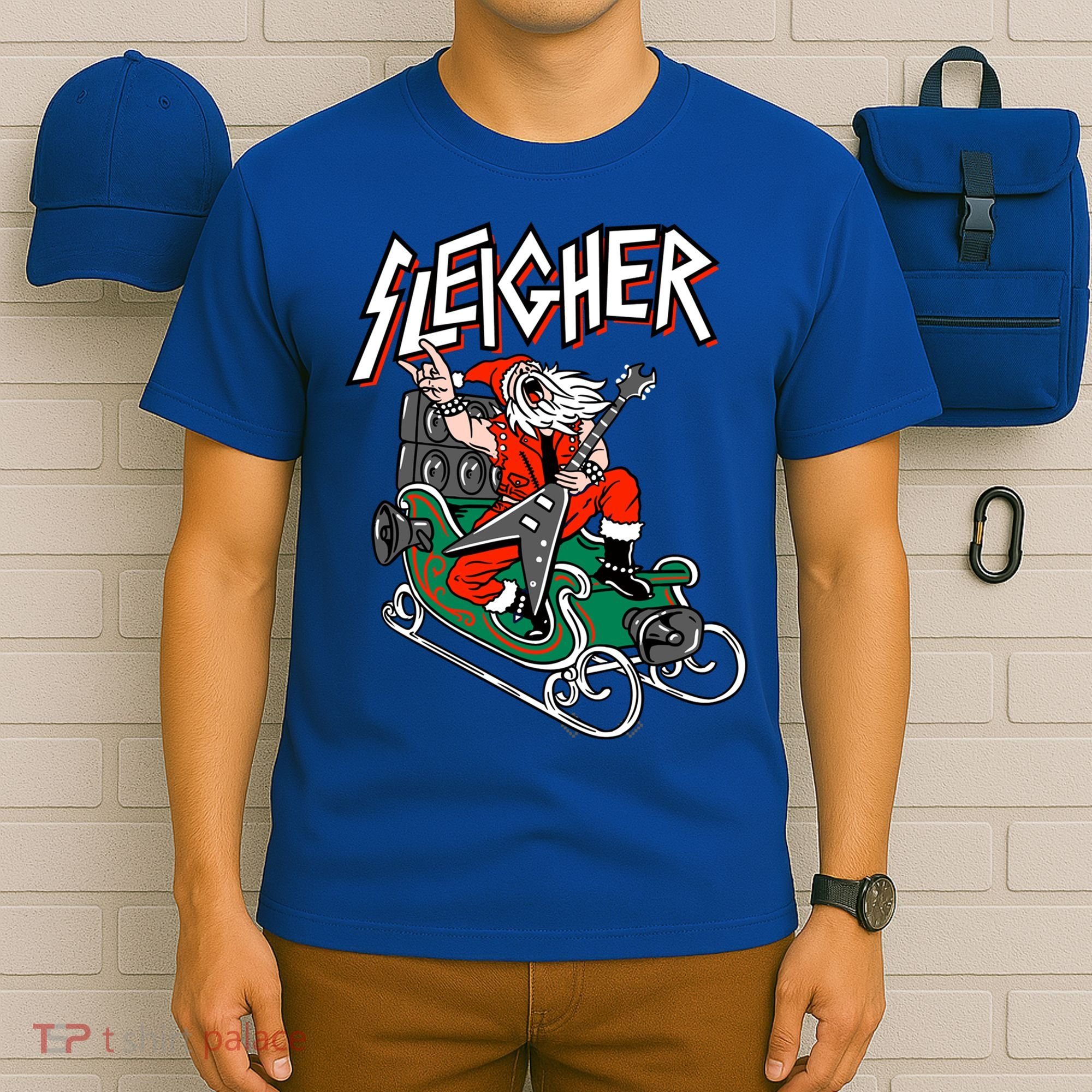 Ugly Christmas Sweater Sleigher Heavy Metal Santa Xmas Gift T-Shirt