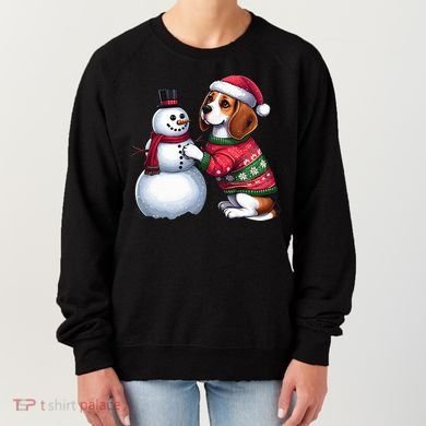 Ugly Christmas Sweater Beagle beside a Snowman  Women's Sweatshirt