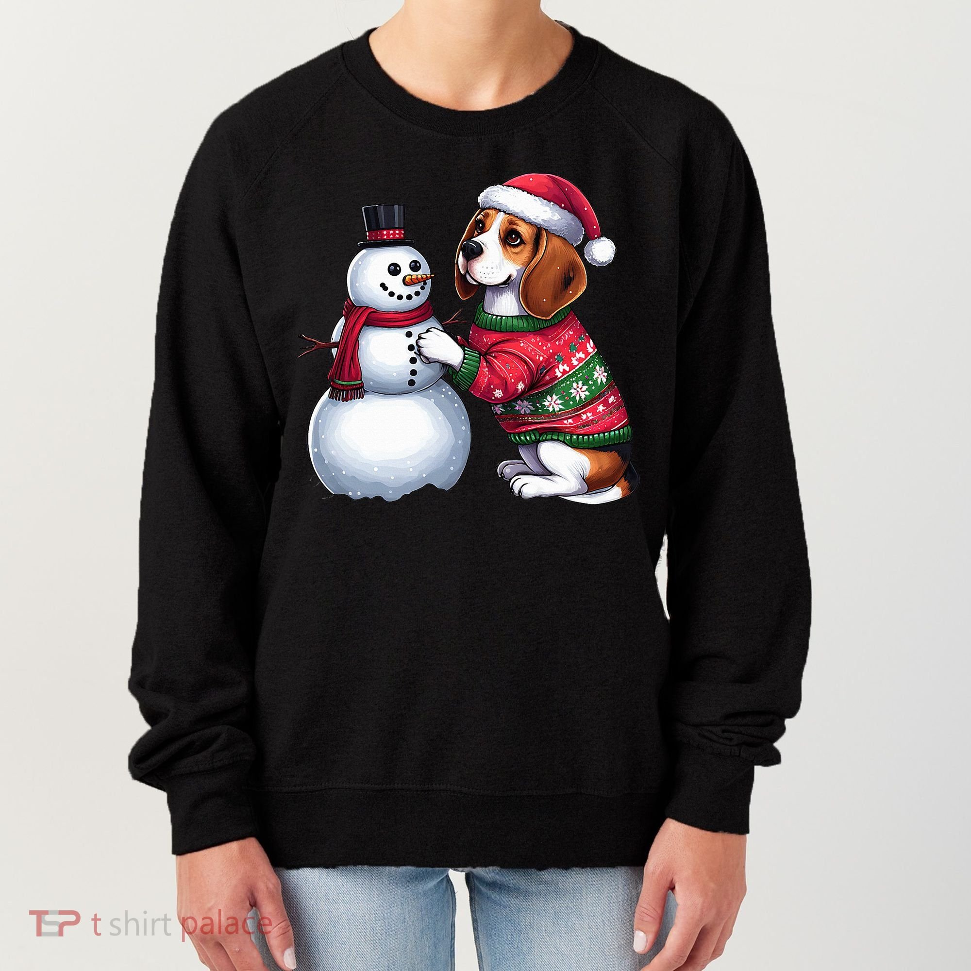 Ugly Christmas Sweater Beagle beside a Snowman  Women's Sweatshirt
