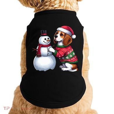 Ugly Christmas Sweater Beagle beside a Snowman  Doggie Tank