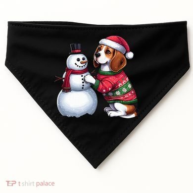 Ugly Christmas Sweater Beagle beside a Snowman  USA-Made Doggie Bandana