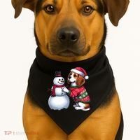 Ugly Christmas Sweater Beagle beside a Snowman  USA-Made Doggie Bandana thumb 1