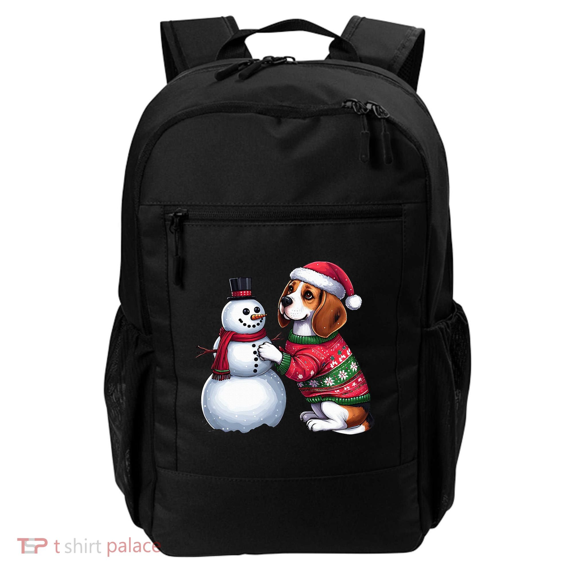 Ugly Christmas Sweater Beagle beside a Snowman  Backpack