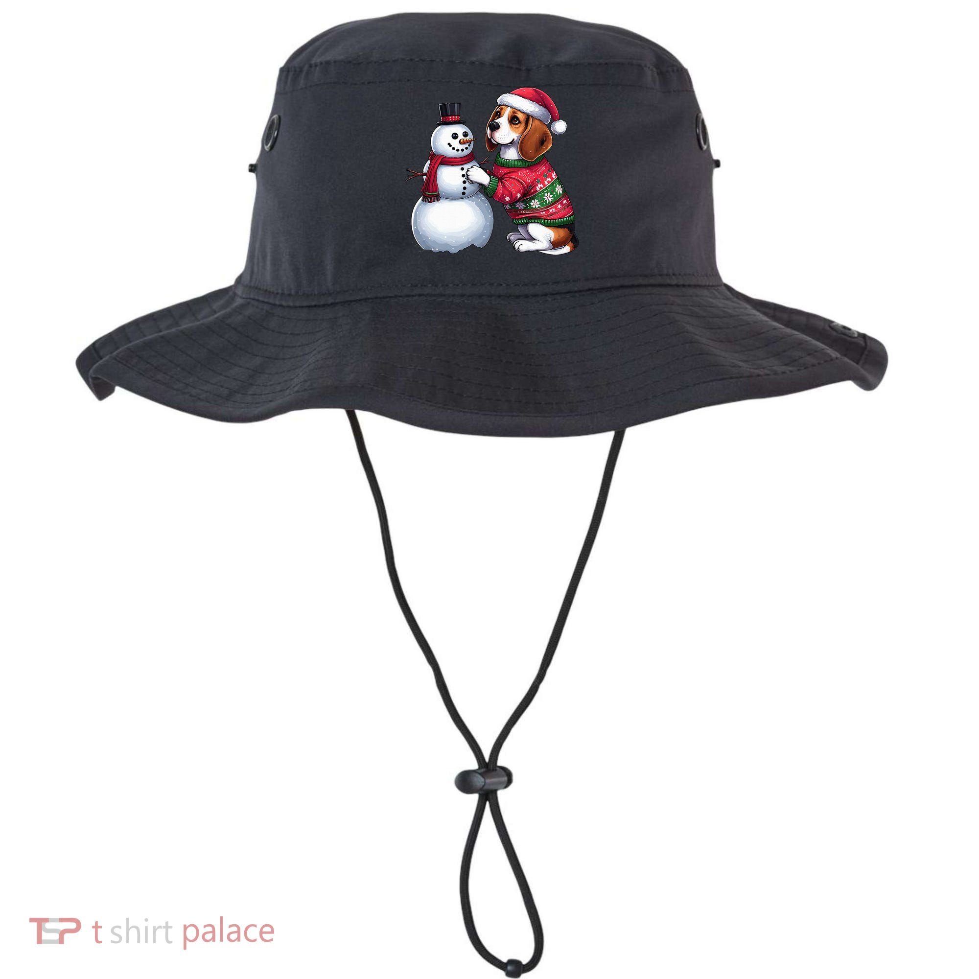 Ugly Christmas Sweater Beagle beside a Snowman  Bucket Hat