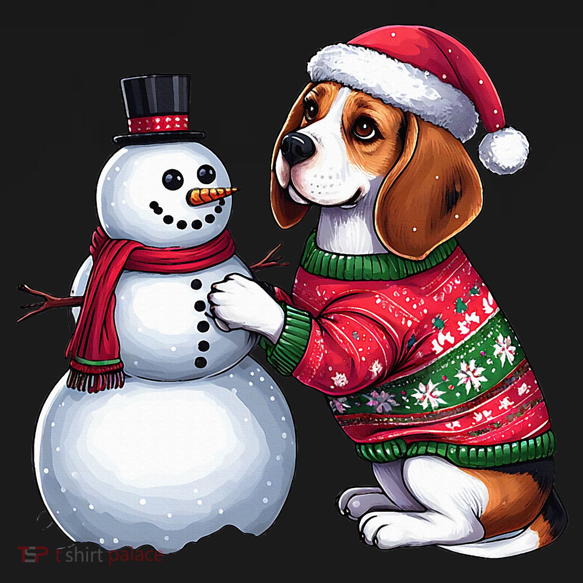 Ugly Christmas Sweater Beagle beside a Snowman  Bucket Hat