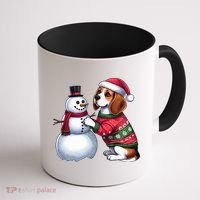 Ugly Christmas Sweater Beagle beside a Snowman  Coffee Mug thumb 1
