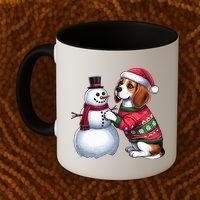 Ugly Christmas Sweater Beagle beside a Snowman  Coffee Mug thumb 2