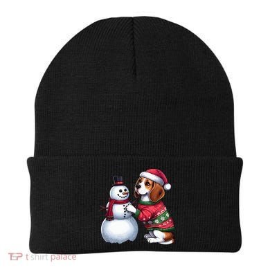 Ugly Christmas Sweater Beagle beside a Snowman  Beanie