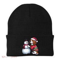 Ugly Christmas Sweater Beagle beside a Snowman  Beanie thumb 0