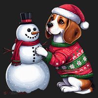 Ugly Christmas Sweater Beagle beside a Snowman  Beanie thumb 2