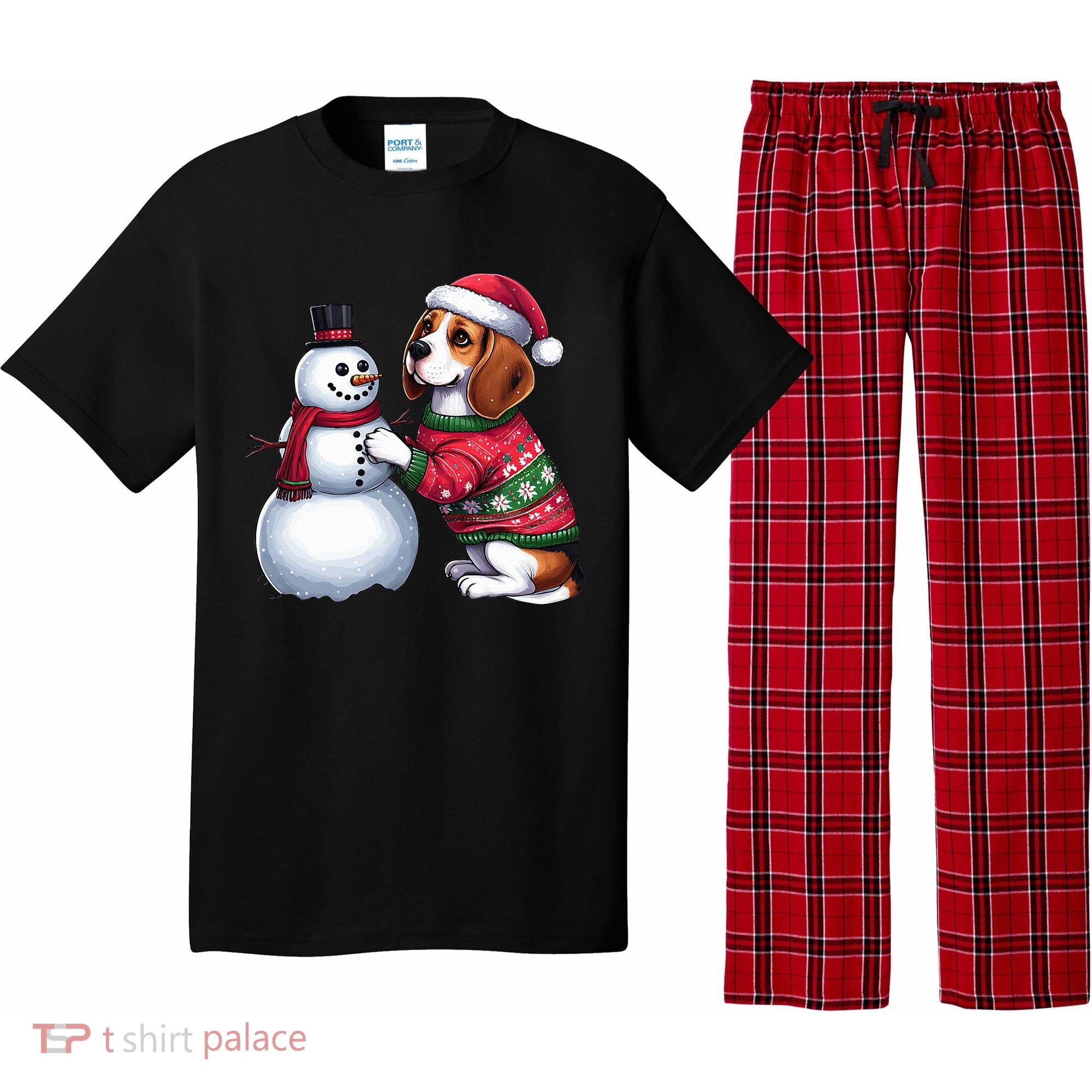 Ugly Christmas Sweater Beagle beside a Snowman  Pajama Set