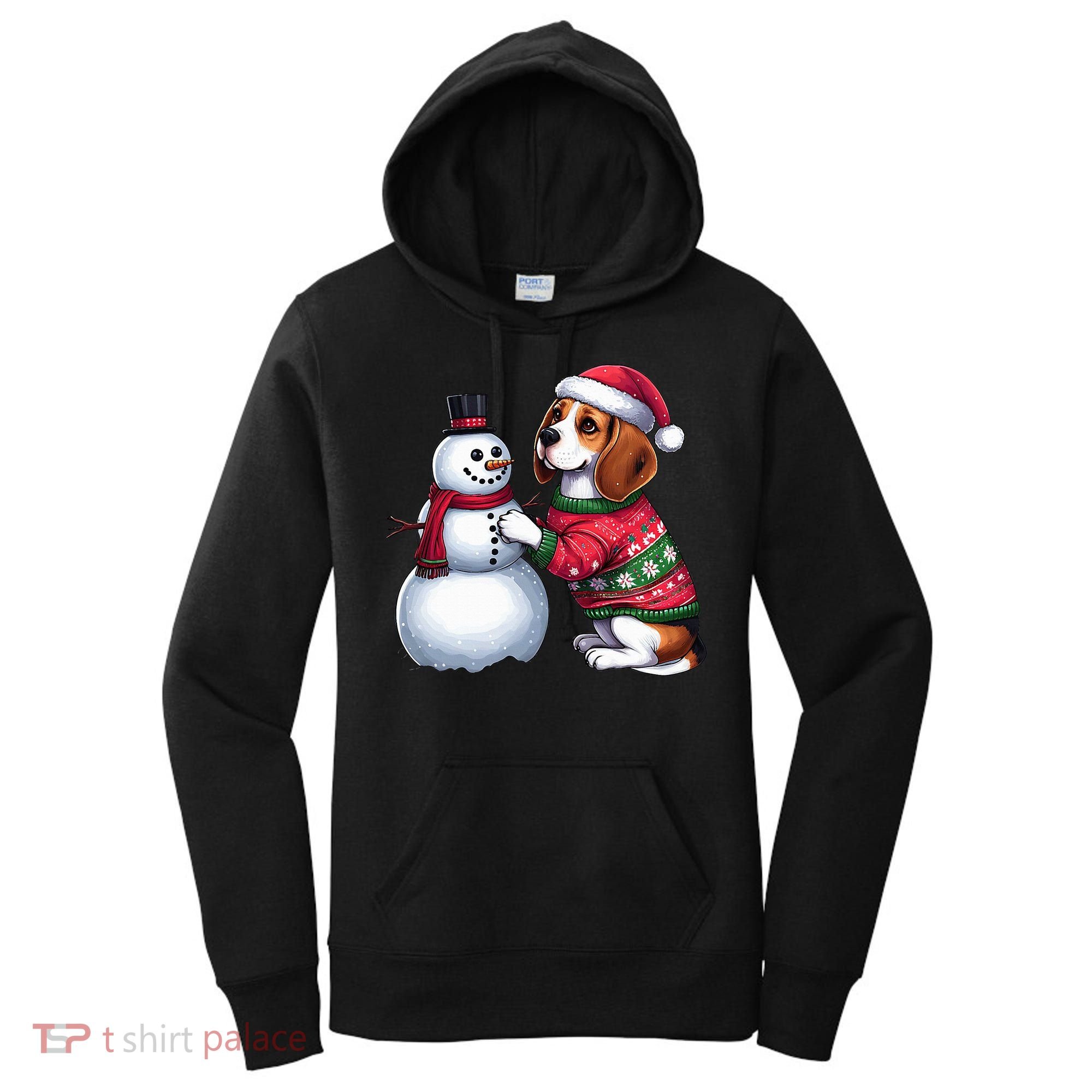 Ugly Christmas Sweater Beagle beside a Snowman  Women's Hoodie