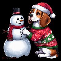 Ugly Christmas Sweater Beagle beside a Snowman  Women's Hoodie thumb 2