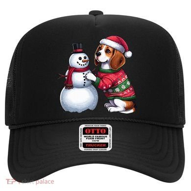 Ugly Christmas Sweater Beagle beside a Snowman  Hat