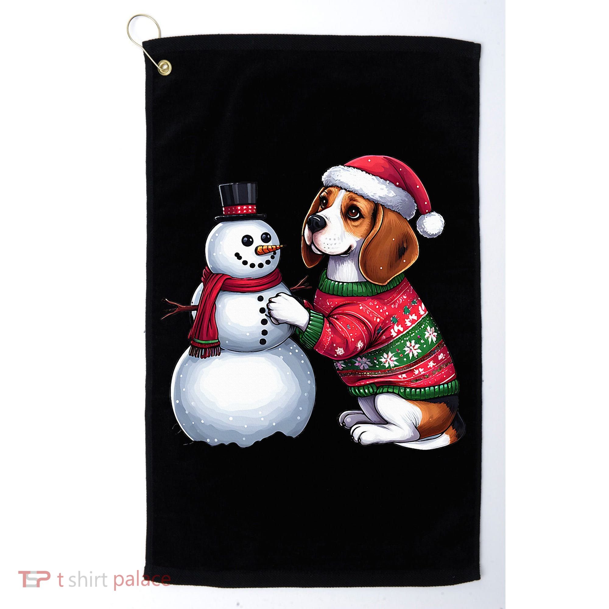 Ugly Christmas Sweater Beagle beside a Snowman  Golf Towel